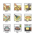 Cooking steps icons Ã¢â¬â cut, peal, mix, cook, bake Ã¢â¬Â¦